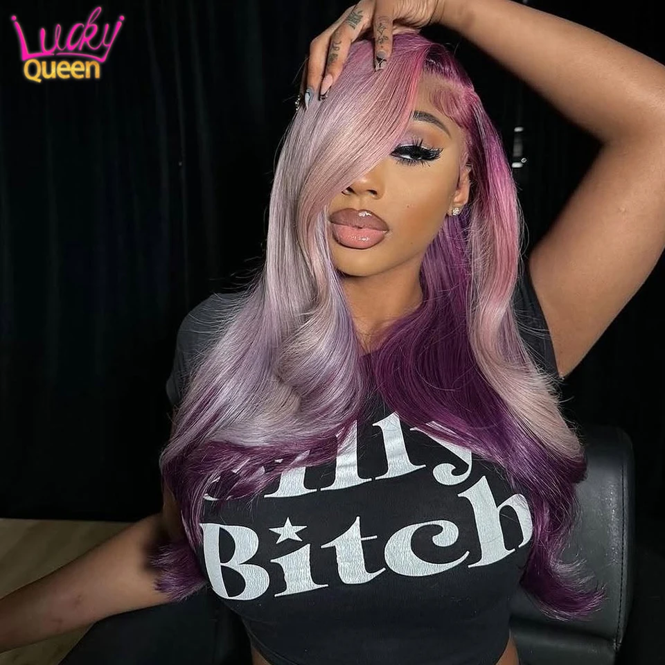 

Violet Ombre Purple Color 13X6 Pre Plucked 613 Colorful Wigs 180 Density Human Hair Transparent Lace Frontal For Women Body Wave