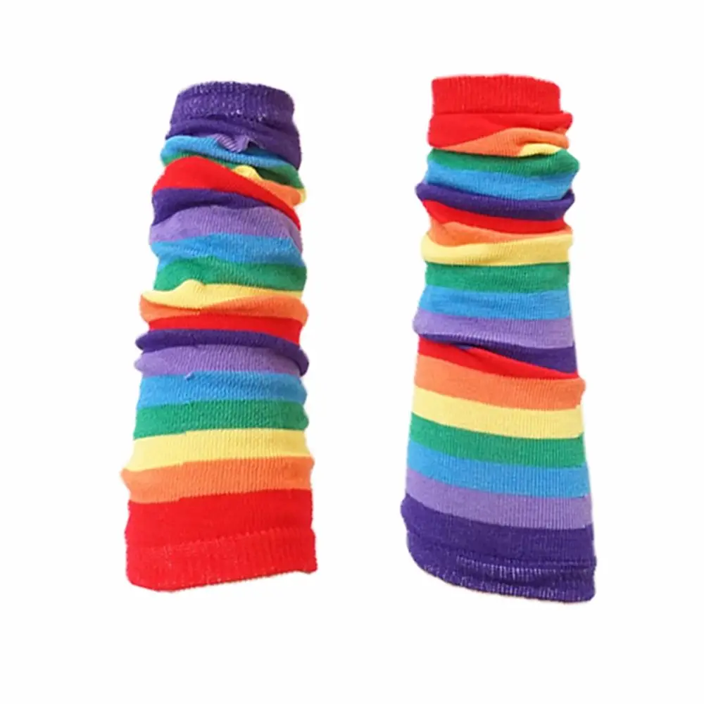 Outdoor Printing Sun Protective Girls Hand Sleeve Rainbow Sleeve Cuff Female Arm Warmers Knitting  Gloves Striped Arm Warmers