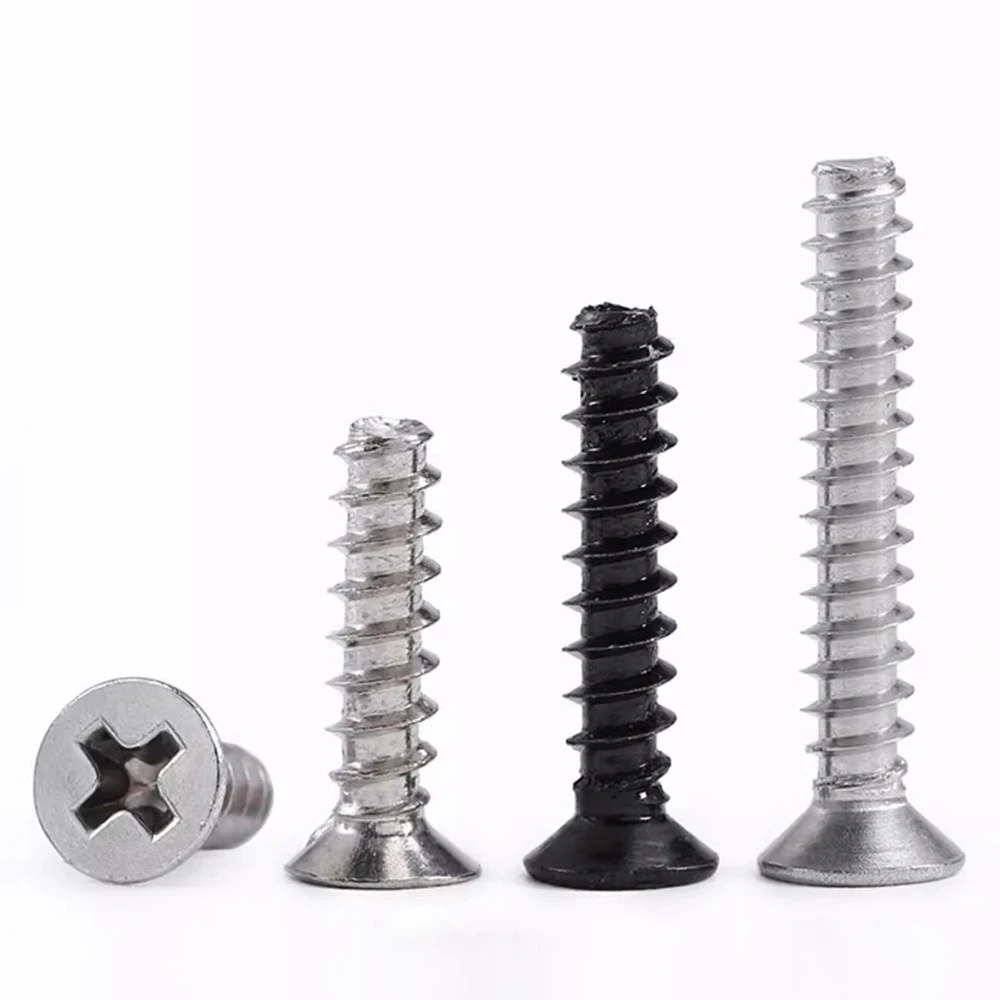 

50-100pcs Black/Nickel plating Cross Countersunk Flat Head Self Tapping Screw Flat Tail M1.2-M4 Carbon Steel Small Screws