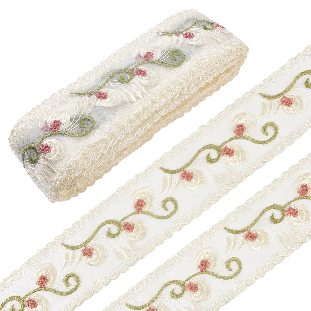 10Yards Polyester Flower Embroidery Elastic Lace Ribbon Lace Trim Clothes Accessories Indian Red 3-3/4 inch(96mm) 10yards/set