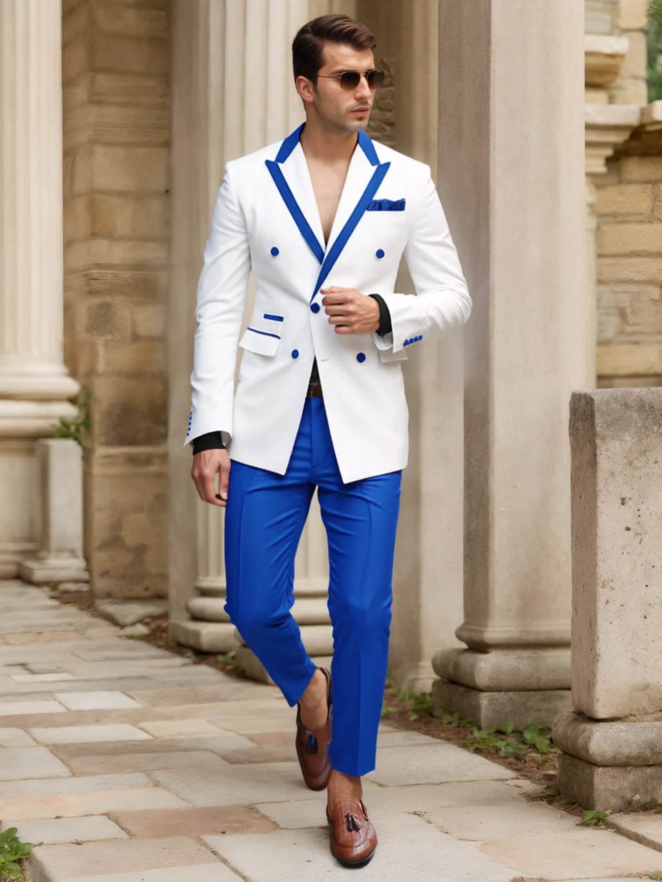 

Men Suit 2 Pieces Fashion Slim Fit Wedding Prom Party Blazer Pants Set Groom Tuxedos