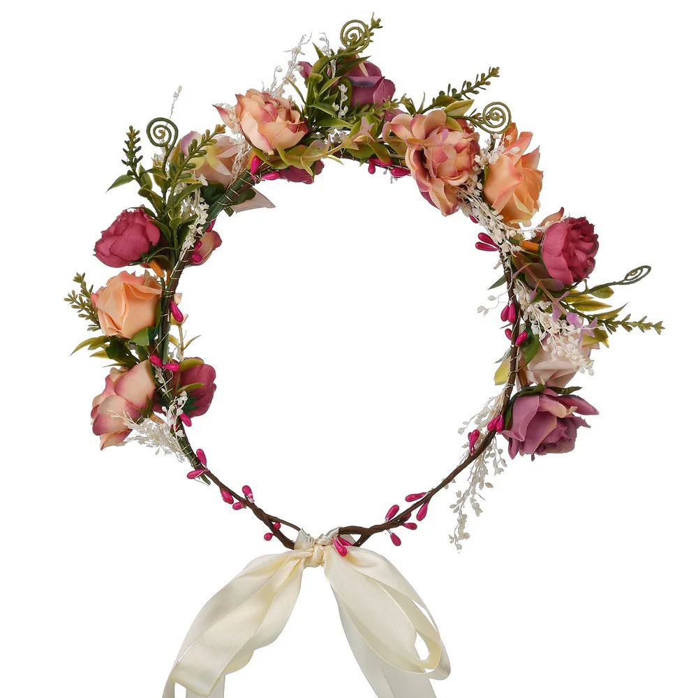 Frau Retro-Stil Kopfschmuck Heu Blume Krone Girlande Meer Urlaub Hochzeit Girlande Kamelie Kranz Krone Boho Haar Zubehör