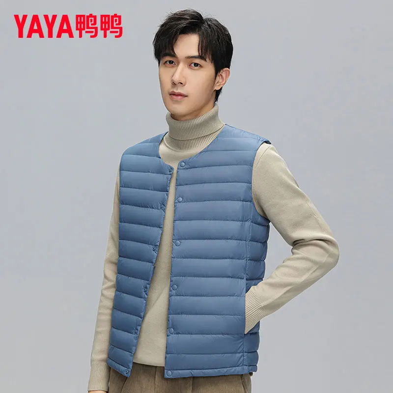 YAYA-Chaleco de plumón de pato blanco para hombre, chaqueta ultraligera sin mangas, con cuello de corazón, holgada, de talla grande, a la moda, invierno, 2024