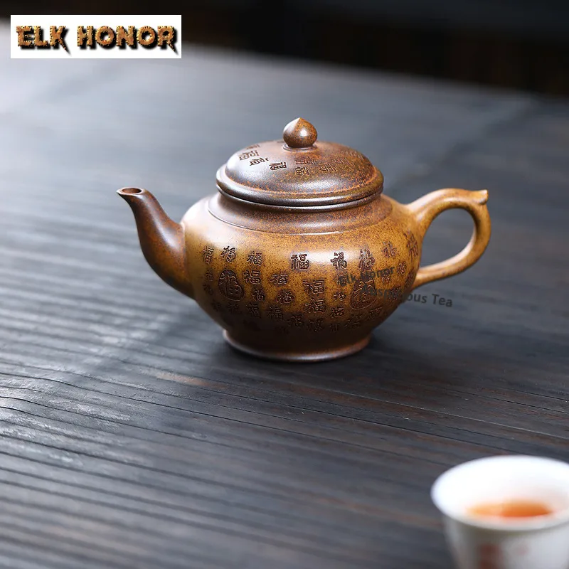 350ml High-end Yixing Purple Clay Teapots Handmade Good Fortune Pot Raw Ore Wood-fired Mud Kettle Zisha Tea Set Tea Items Gift