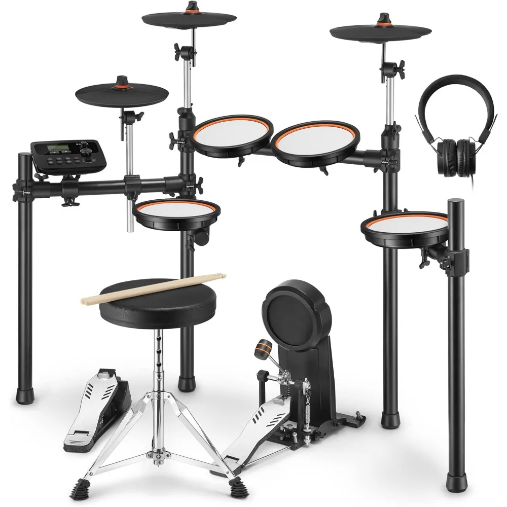 

DED-100 Electric Drum Set, Electric Drum for Beginner/Intermediate with Dual Zone Quiet Mesh Drum Pads, Mesh Kick Drum, 30+ Kits