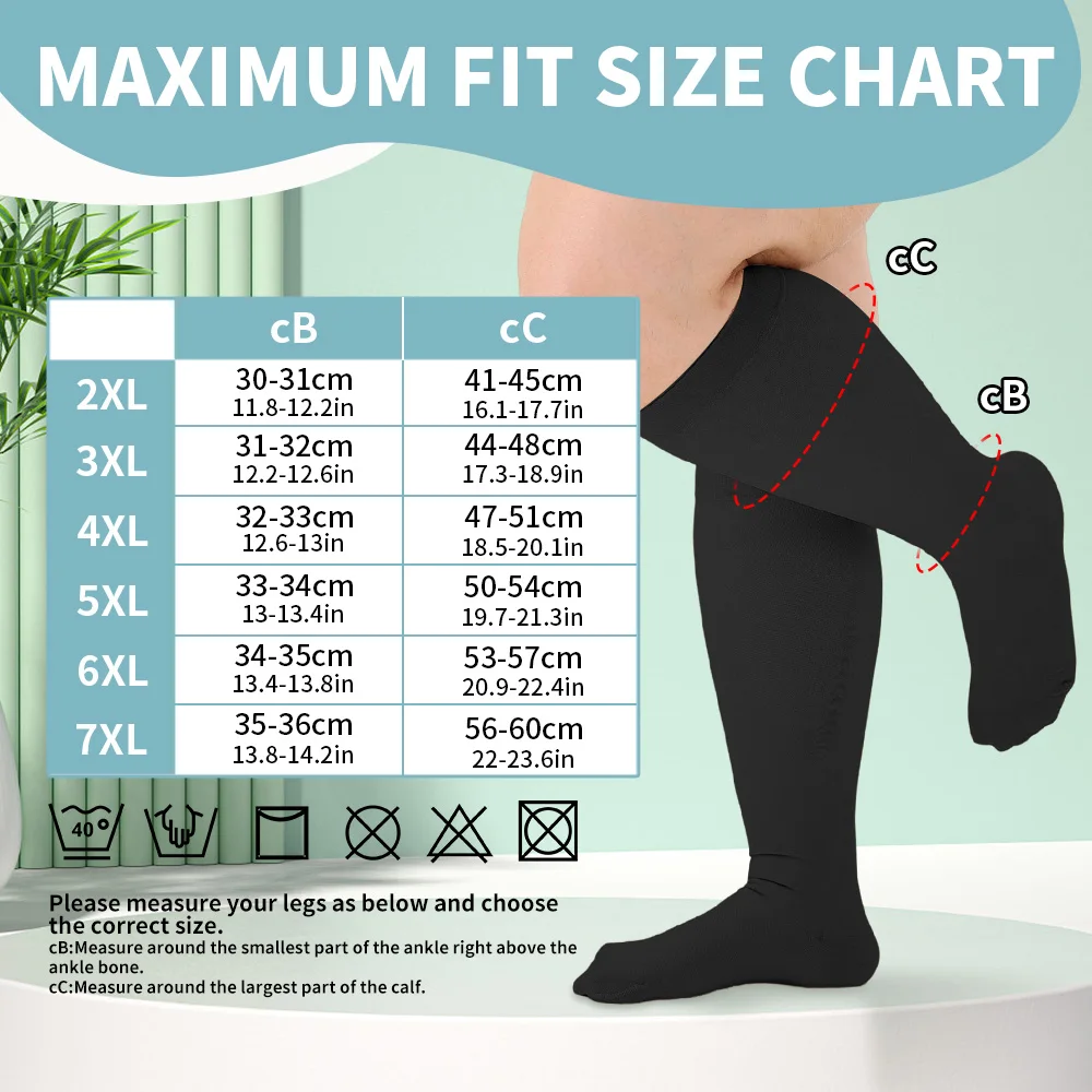 Legbeauty Plus Size Varicose Veins Compression Socks Wide Calf Open Toe Graduated Medical Support Stockings Black Color