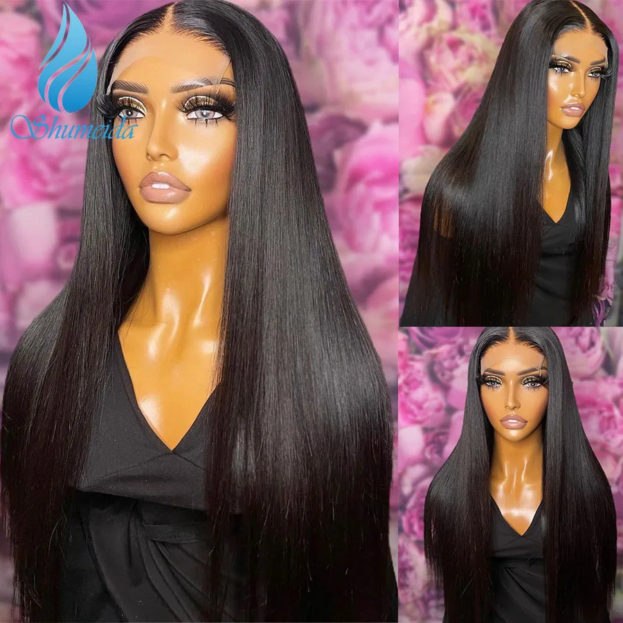 Shumeida Brazilian Hair Closure Transparent Lace Wigs with Baby Hair 4x4 Closure Human Hair Wig with Middle Part Glueless Wigs