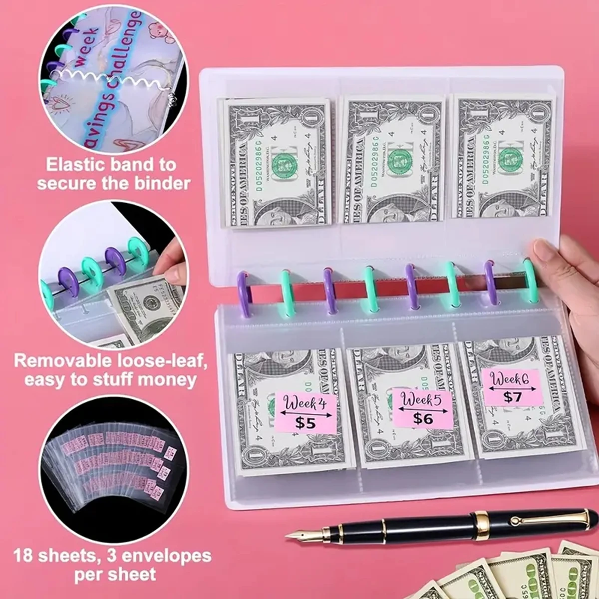 Marble 52 Weeks Money Saving Challenge Binder Envelopes Kit, Fun Budget Binder Book Organizer With Cash Envelopes For 52 Weeks C