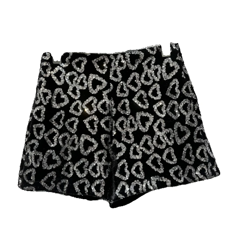 French Elegant Love Sequined Velvet Shorts for Women 2023 Autumn New Fashion Embroidered High Waist Black Shorts Booty Shorts