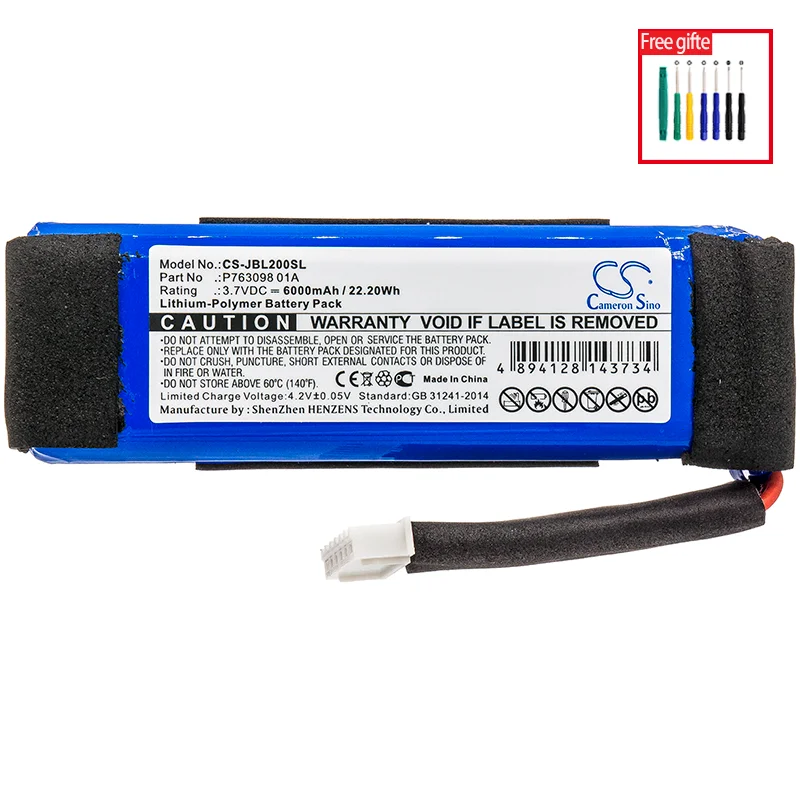 Cameron Sino Battery for JBL P763098 01A.fits JBL Link 20 Speaker battery.JBL battery.Li-Polymer.3.70V.6000mAh / 22.20Wh