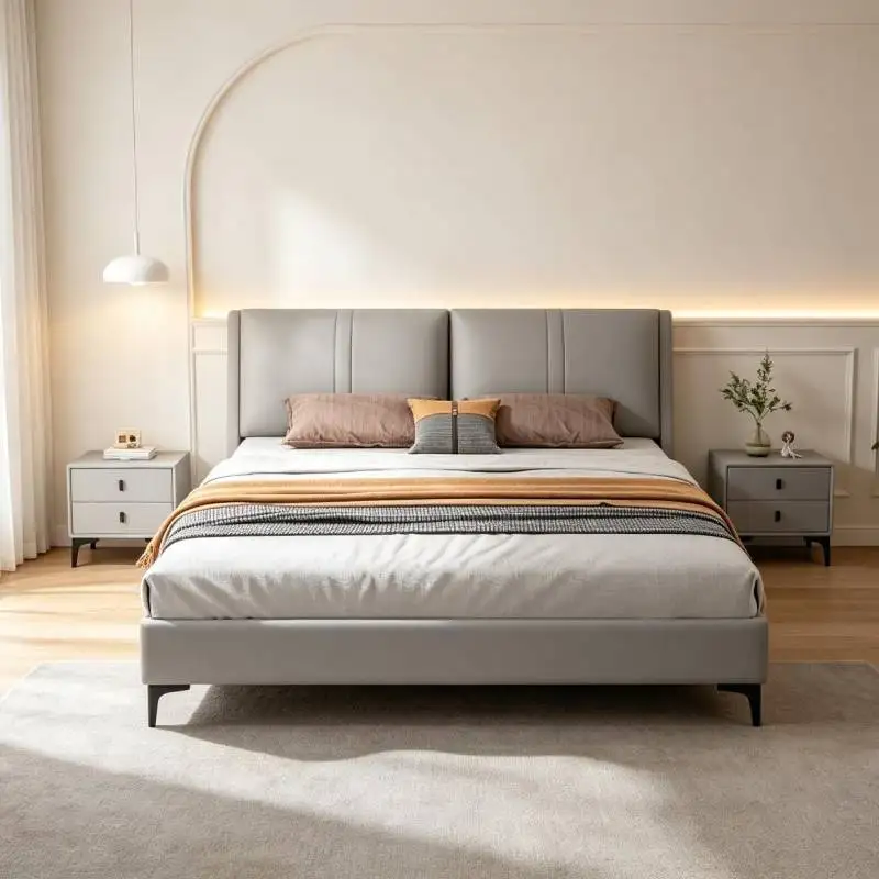 Heavy Upholstered Frame Bed Headboards Nordic Wooden Floating Double Bed Household Accessories Camas Matrimoniales Furniture
