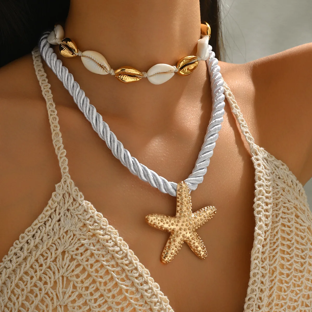 

Statement Starfish Necklace Handmade Alloy Shell Pendant Boho Beach Jewelry Adjustable Summer 2025 Collar Chain