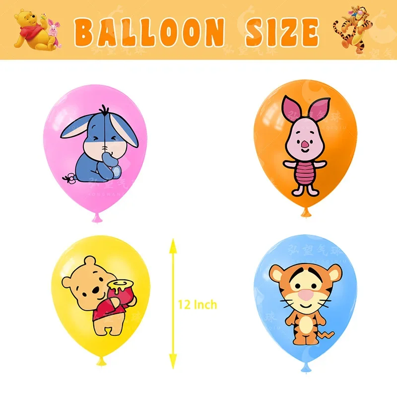 Juego de globos de látex con temática de animación de Disney para niños, suministros de decoración para fiesta de cumpleaños, Baby Shower, Winnie