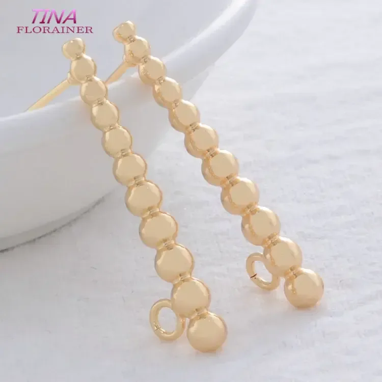 4PCS 4*33MM 14K Gold Plated Brass Long Ball Stud Earrings High Quality Jewelry Making Supplies Diy Accessories