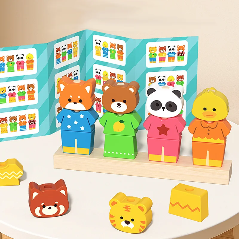 เกมต่อไม้สัตว์แบบมอนเตสซอรี่ ของเล่นเสริมพัฒนาการ ฝึกการคิดเชิงตรรกะ จินตนาการ และการเล่นบทบาทสมมติ พร้อมตัวต่อหลากสี