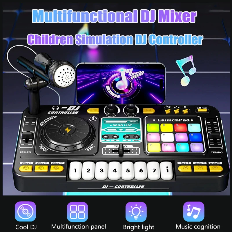Multifunctional DJ Mixer Children Simulation DJ Controller Live Sound Card Music Player Whac A Mole Game Toys Kids Birthday Gift