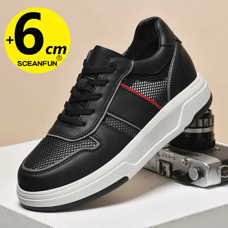 White Sneakers Men Height Increase Insoles 6cm Adjustable Lifts  Heel Luxury Shoes Fashion designer  skateboard