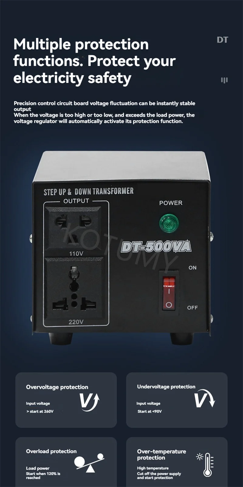 DT-5000VA Step Up Down Transformer 110V To 220V Steady Power For Import Household Devices Safe Daily Electricity Usage Works