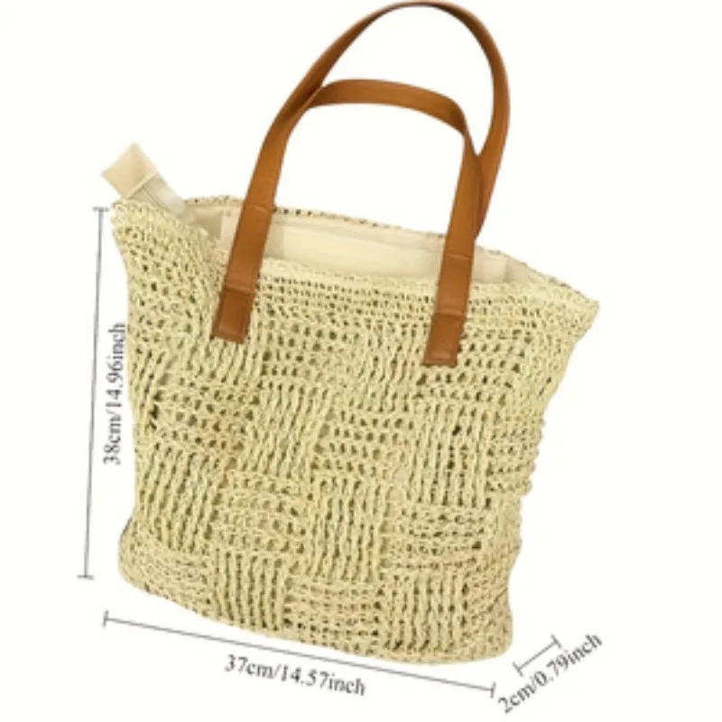 Large Capacity Straw Woven Handbag Ladies Single Shoulder Bag Forest System Vacation Fashion Basket Ladies Single Shoulder Bag