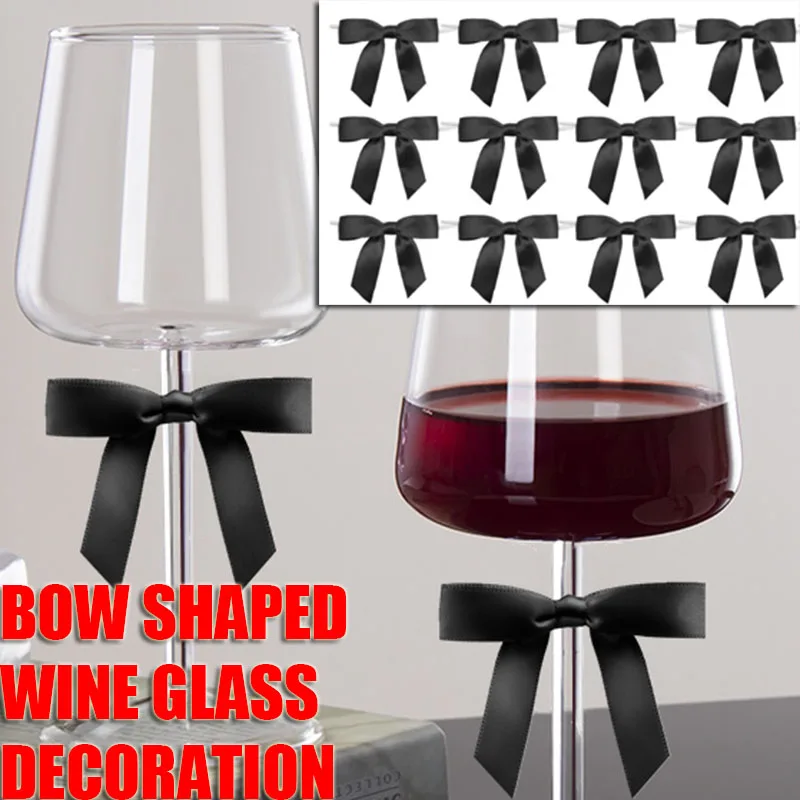 

30 PCS Goblet Bow Drink Markers Black Wine Glasses Charm Identifiers Cups Polyester Shaped for Cups Polyester Decoration Shaped