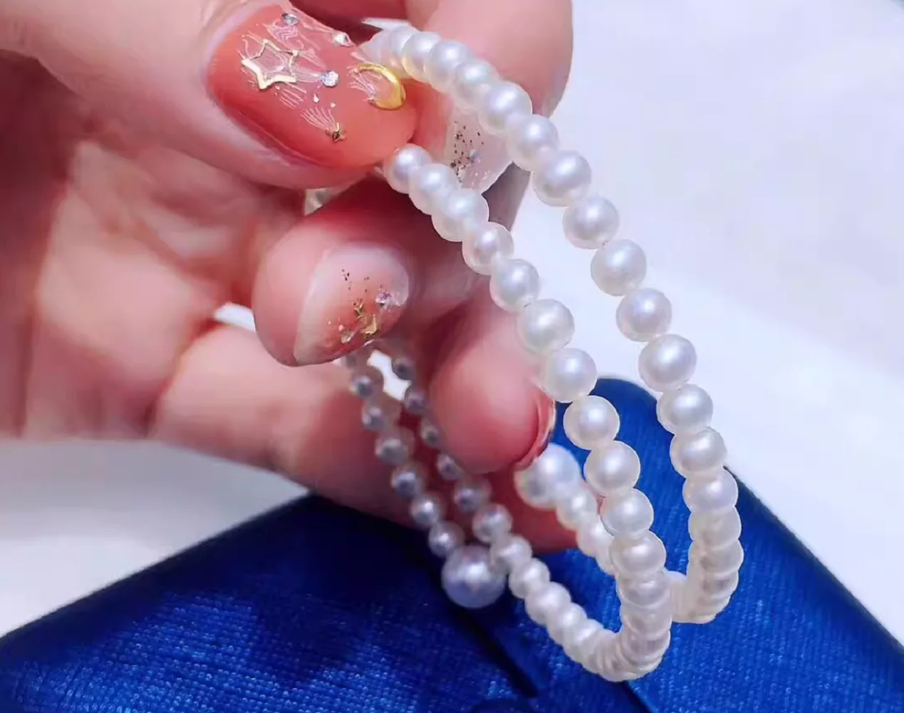 

Новый эластичный браслет из жемчуга AAAA 5-6 мм + 8-9 мм, натуральный белый жемчуг, двухслойный браслет