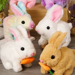 Electric Cute Carrot Rabbit Plush Toy Simulation White Bunny Stuffed Animal Doll Ears Glow Body Hopping Smart Pet Rabbit Gift