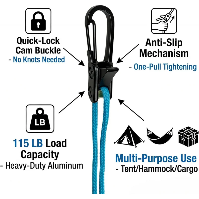 6 Pack Rope Tightener Roller Tensioner Heavy Duty Retractable Buckle Cord for Camping Boating Outdoor Storage