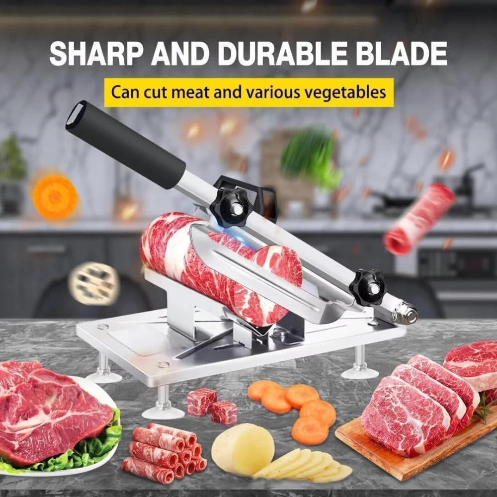 Manual Multifunctional Food Slicer - Stainless Steel Large Meat Cutter for Beef Mutton Pork Roll for Shabu BBQ Sandwiche Hot Pot