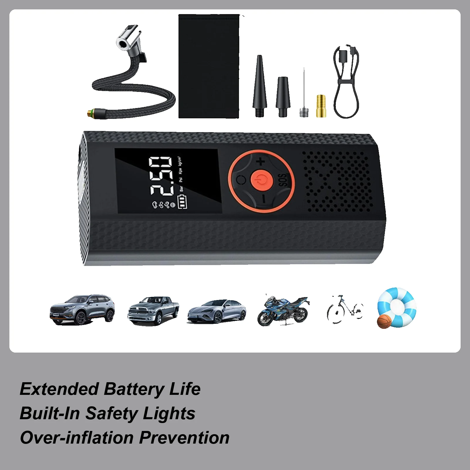 Portable Tire Inflator With Digital Gauge Rechargeable Car Tire Inflator Bike Pump For Motorcycle Bike Vehicle Electric Scooter