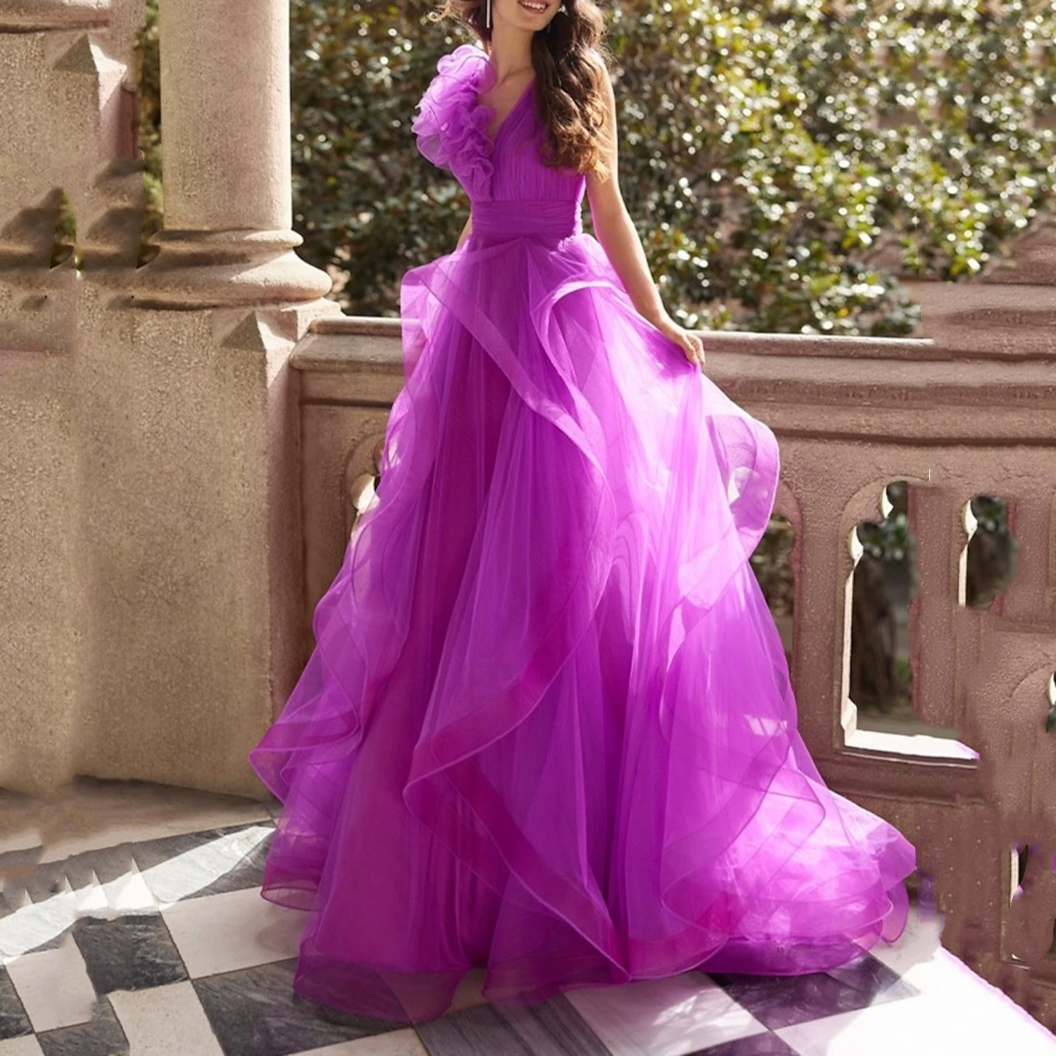 Aileen-Robe de Mariée en Maille Multicouche à Col en V pour Femme, Tenue de Soirée Élégante, Luxueuse, Turque, Violet