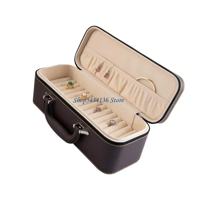علبة المجوهرات H7ed مع مقصورات منفصلة وصندوق تخزين خارجي متين PU