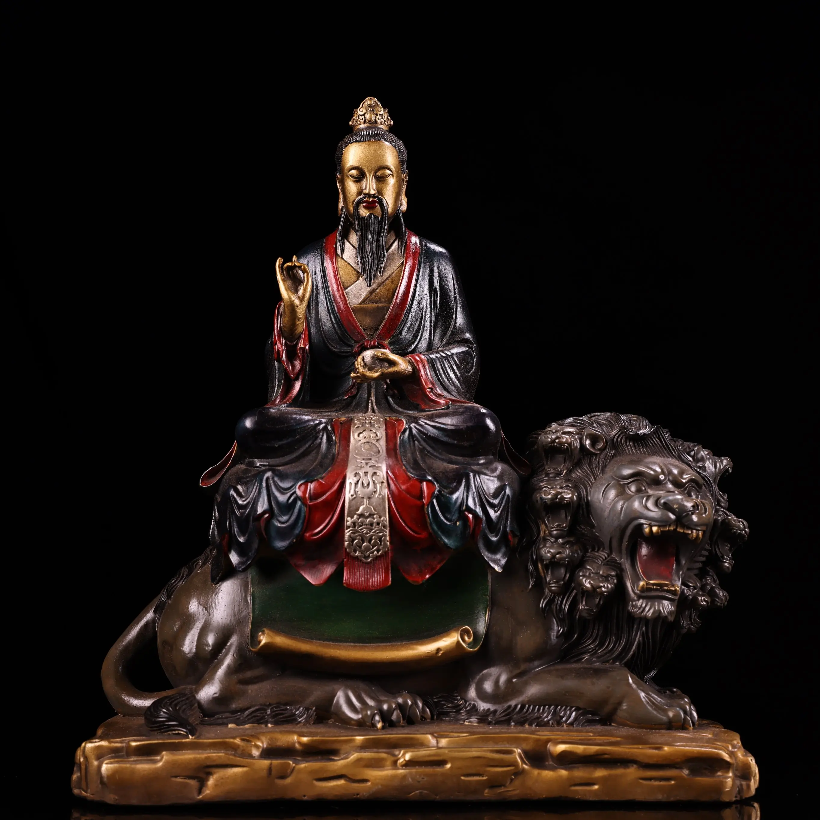 Tibetan Tantra Brass Gilt Painting Face Taiyi Saving Suffering Tianzun Buddha Ornament Home Hall Incense Case Offering 29cm