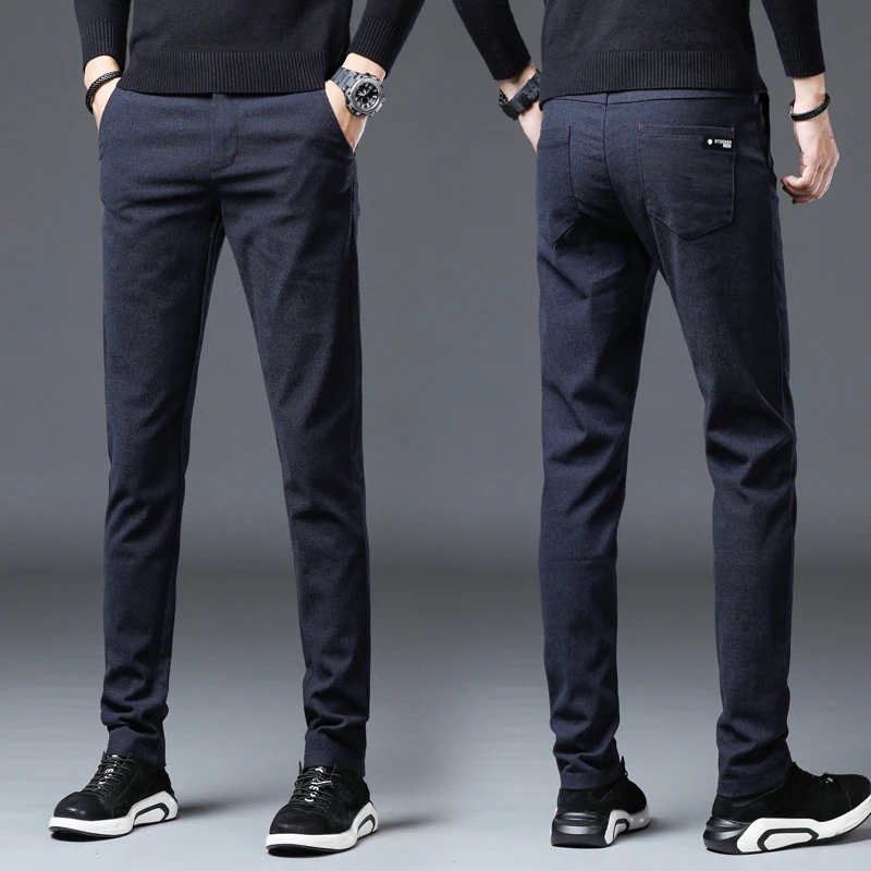 

Korean Fashion Brushed Casual Pants Men's Autumn New Stretch Straight Slim Fit Trousers Solid Color Comfortable Male Clothing