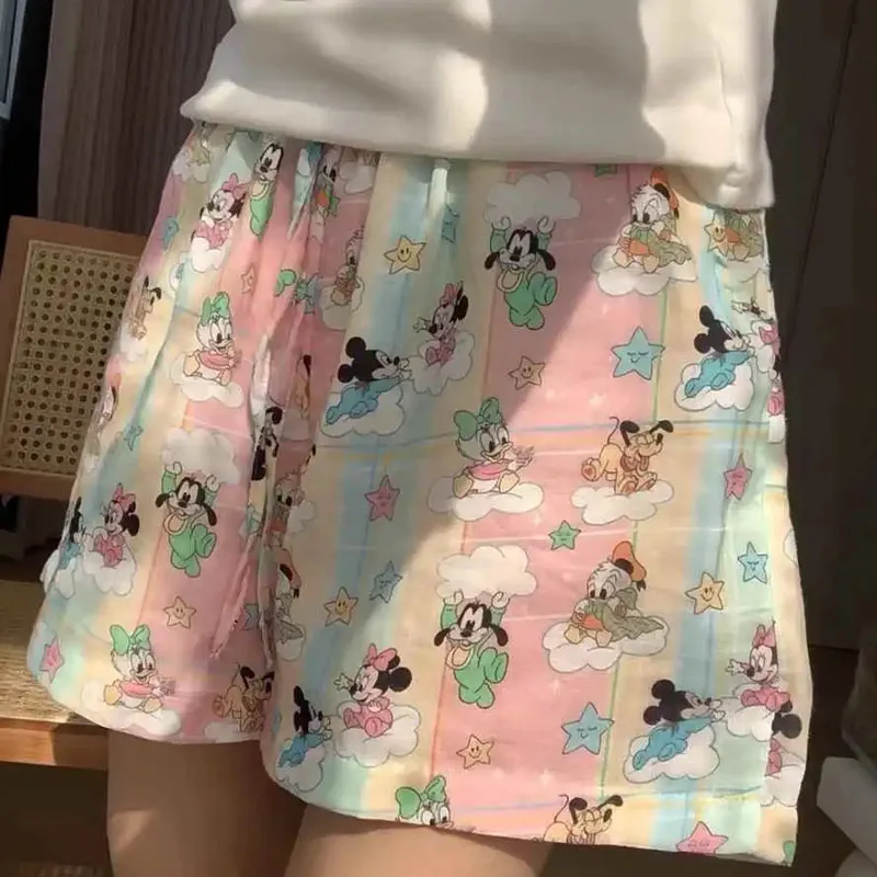 New Kawaii Cute Mickey Mouse Pajama Pants Shorts Summer Thin Casual Home Pants Cool Beach Pants Soft Comfortable Gift for Girls