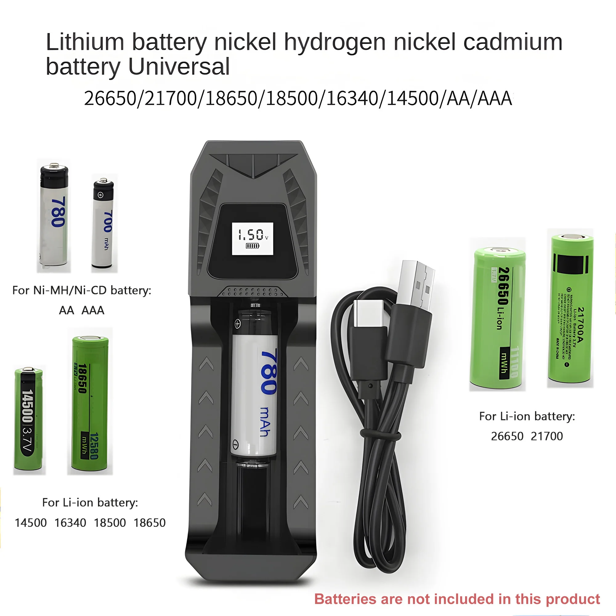 Cargador de batería 18650 1 Solt LCD para batería AA AAA Ni-MH/ni-cd de 3,7 V 26650 14500 16340 18500 21700 cargador de batería recargable
