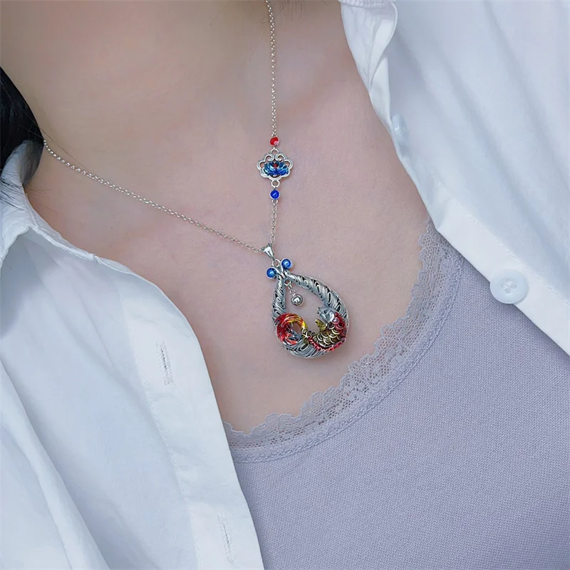 

Sterling Silver Necklace Pendant S925 For Woman Female Girl Retro Style Enamel Original Manual Popular Fashion Boutique Jewelry