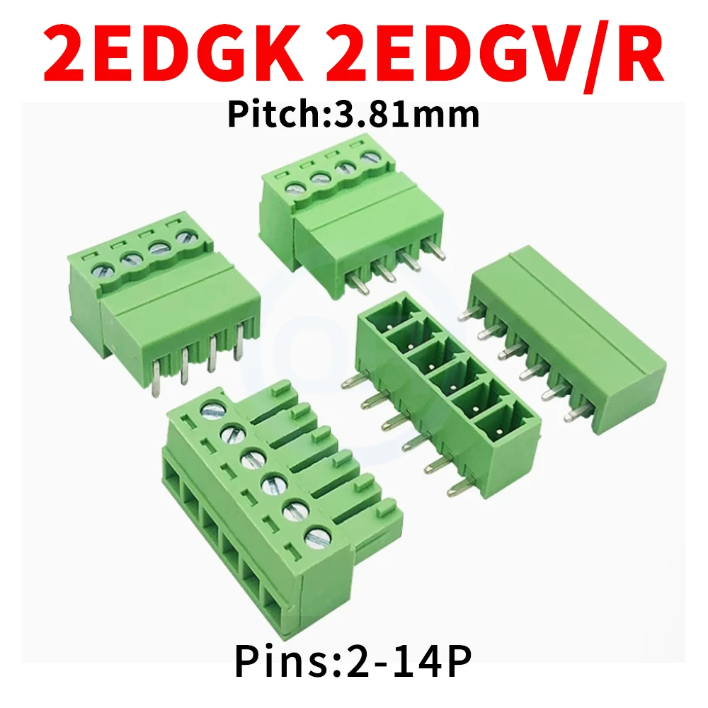(50 Sets) 2EDG 3.81mm Pitch 2EDGK + 2EDGV / 2EDGR PCB Screw Connector Terminal Block 15EDG 3.81 Sealed Socket 15EDGK + V / R