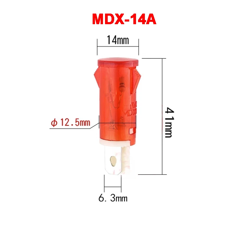 Luz indicadora de piloto, 10 piezas, 10mm, MDX-11A, 12,5mm, MDX-14A, 12V, 24V, 110V, 220V, 380V