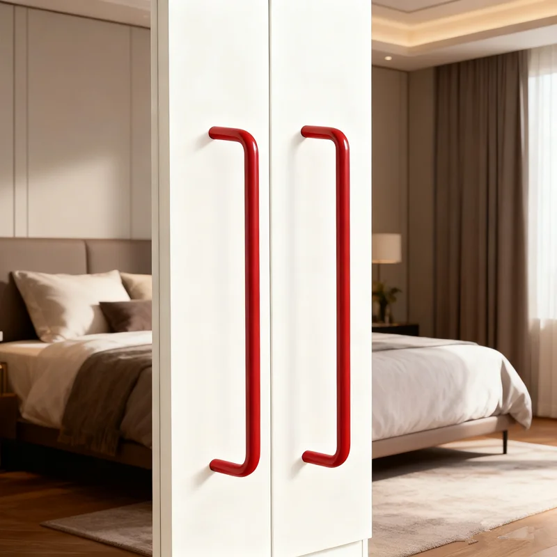 Simple Color Dopamine Red Cabinet Door Pulls Handle Drawer Wardrobe Door Wine Cabinet Long Brass Handle