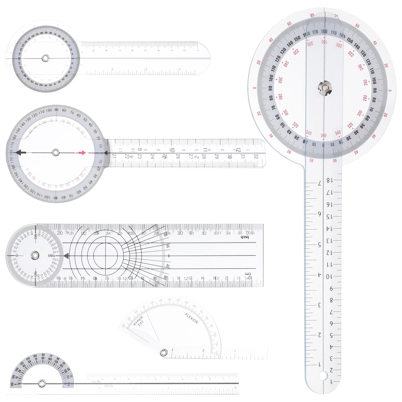 

6pcs Ruler Set Durable Goniometer Ulna Finger Protractor Doctor Measurement Tools Angle Plastic Miter Protractor