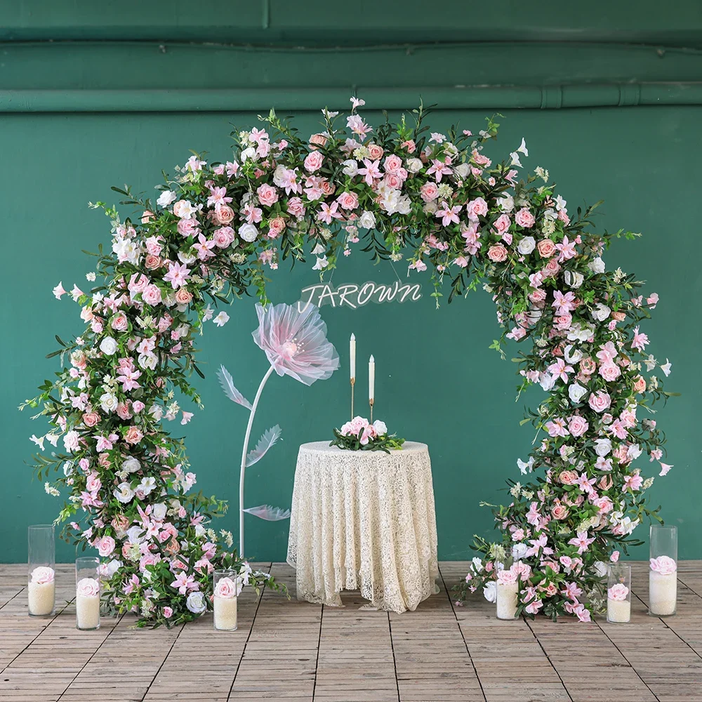 

Wedding Backdrop Flowers Artificial Arrangement Event Decoration High Quality Custom Pink Green Sztuczne Kwiaty Props HY2411