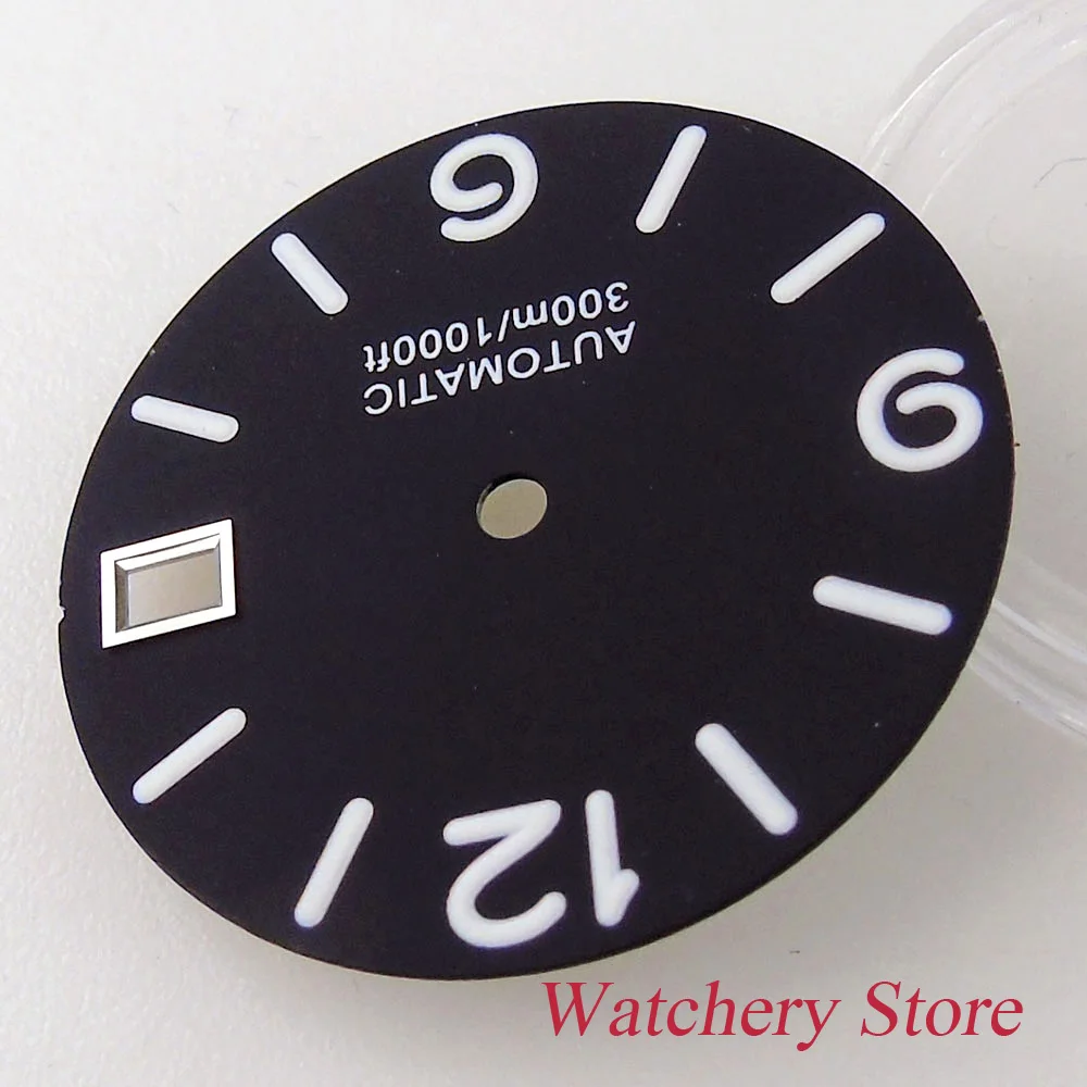 Tandorio 28.5MM Luminous Blue Black Watch Dial Date Window Fit NH35 NH36 Automatic Mens watch