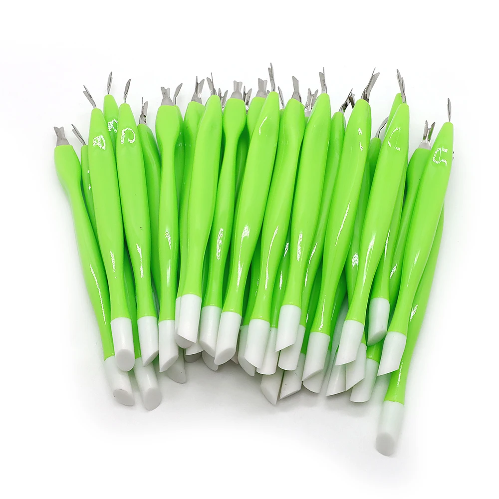60Pcs Dual-Ended Cuticle Pusher Trim Metal Dead Skin Fork Silicone Tip Plastic Non-slip Handle For Home Salon Nail Cuticle Care