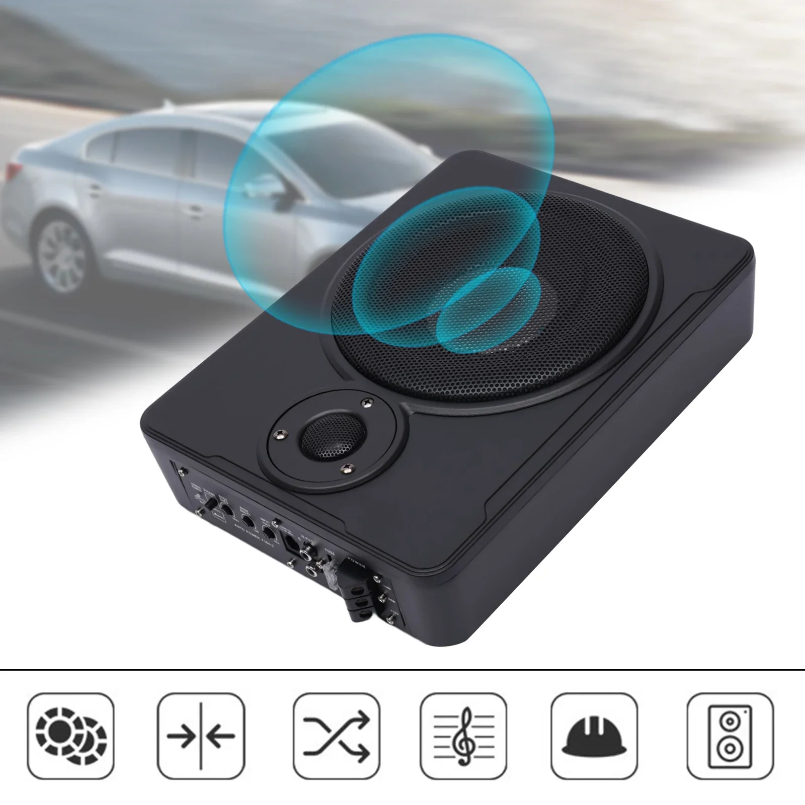 8'' 200W Power Amplifier Bass HiFi Slim  Car Speaker Under-Seat Active Subwoofer