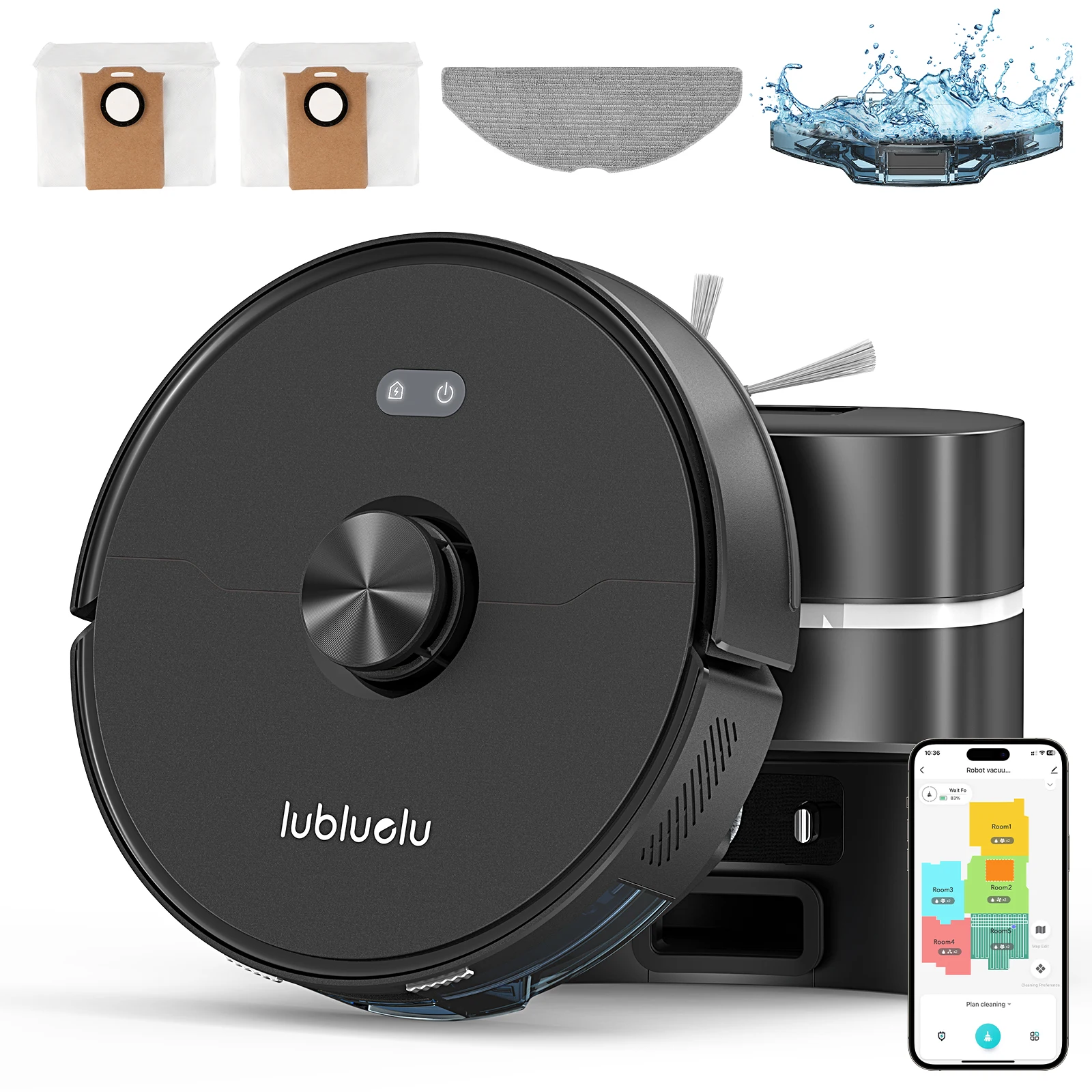Robot Aspirador y Fregasuelos Inteligente Lubluelu L50 MAX, Succión Superpotente de 7000Pa, Navegación Avanzada con 360 ° Lidar, 180