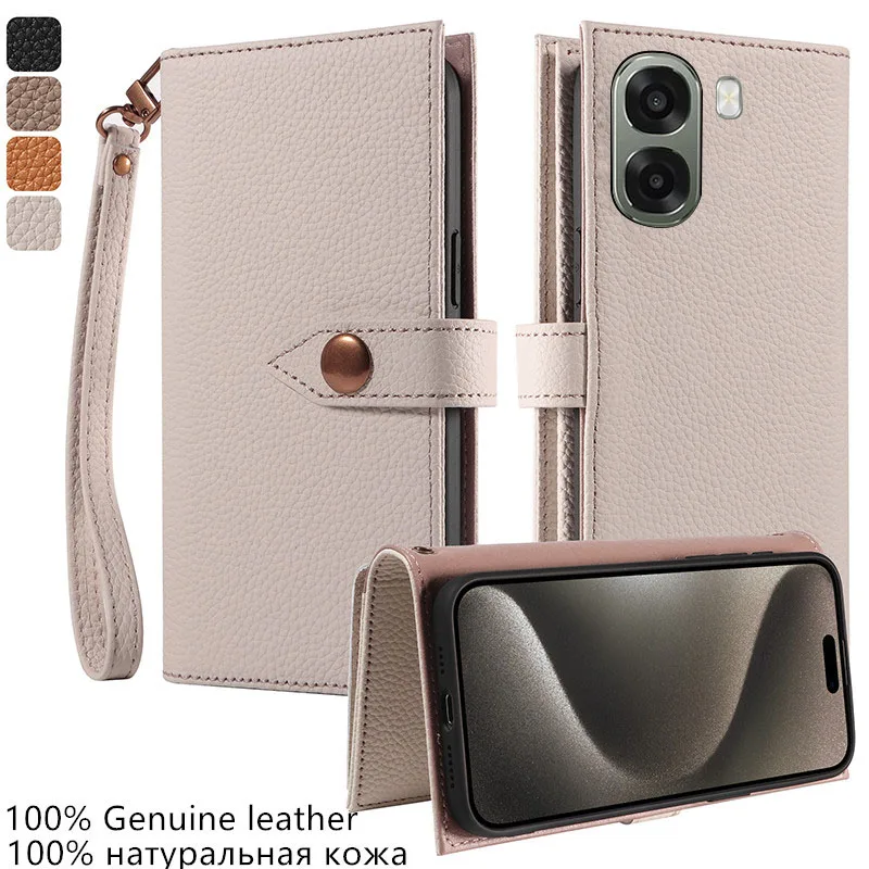 

Premium 100% Genuine leather card slot wallet Cover For Oppo A6c A6t Pro A6s A6 4G 5G Magnetic button Fall prevention phone Case