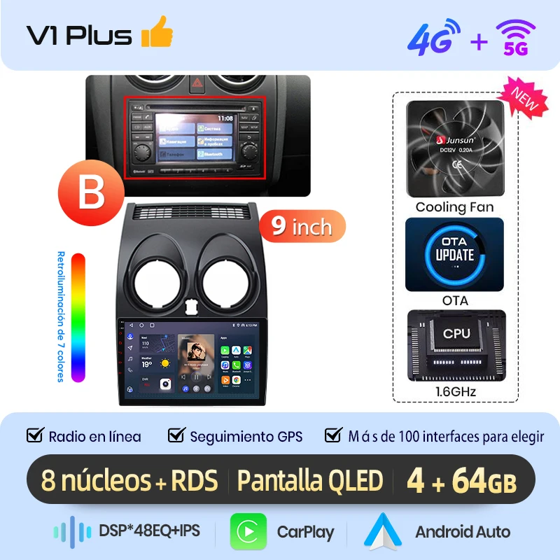Junsun Radio Voz AI voor Nissan Qashqai J10 2006-2013 draadloze CarPlay Android Auto autoradio 2DIN met Bluetooth DAB+ GPS RDS