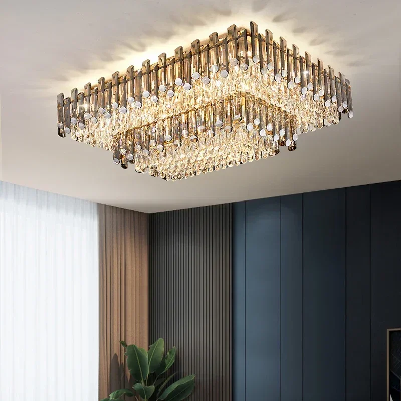 

Modern Luxury Crystal Ceiling Chandelier For Living Dining Room New Design Kitchen Rectangular LED Light Luster Indoor Lighting
