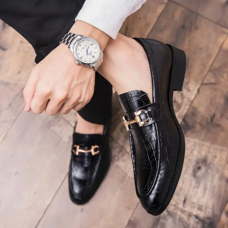 Formal Shoes Moccasins New Trendy Autumn and Winter Leather Shoes Men's Wedding Shoes Retro Casual