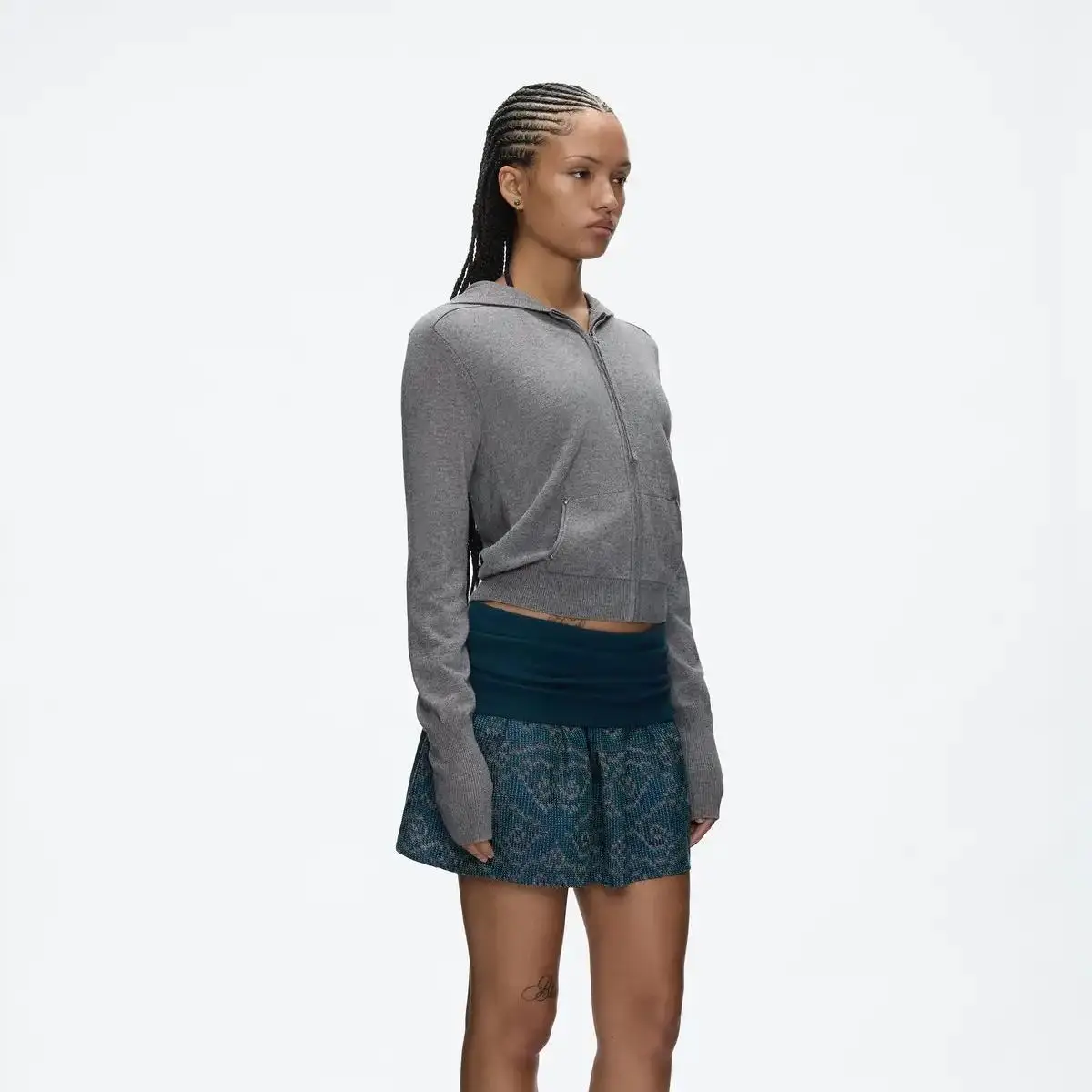 Tank Grey Sudadera con capucha de punto para mujer, cárdigan de punto informal a la moda, chaqueta cálida con cremallera para otoño, suéter de lana para invierno